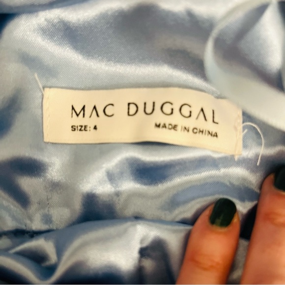 MAC DUGGAL tie neck halter tiered gown maxi dress light blue metallic formal 4 - Picture 13 of 14